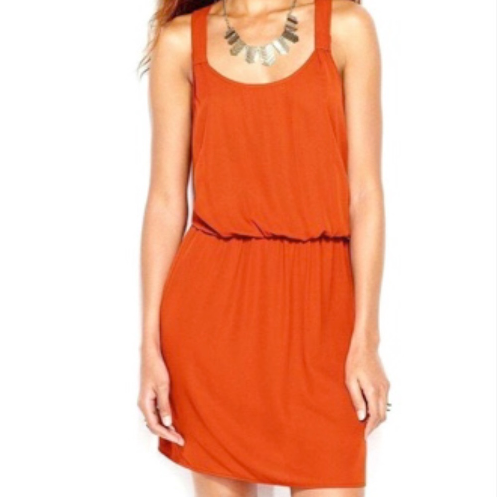 Bar III Rust-Colored Racerback Blouson Dress [L]